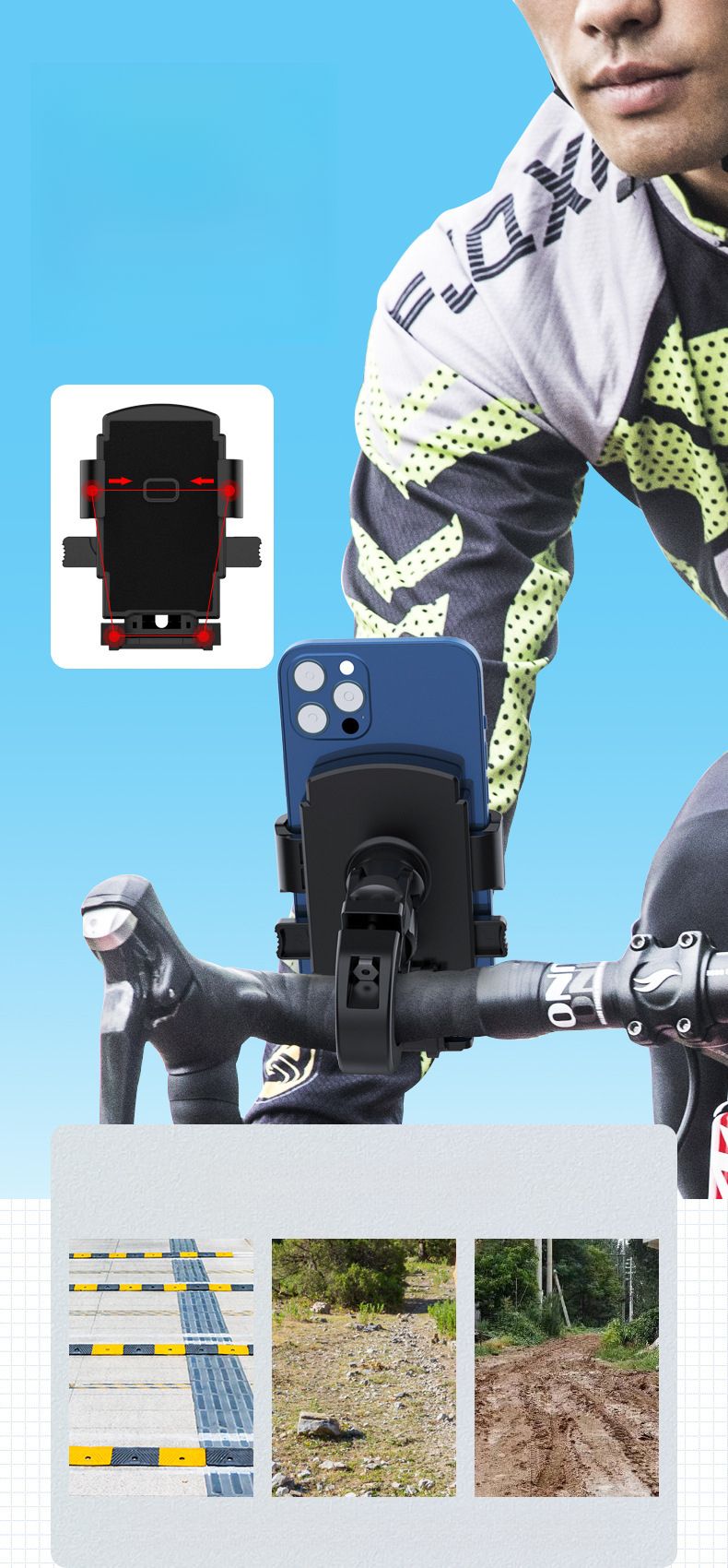 Support de téléphone pour moto, navigation pour vélo de montagne, absorption des chocs, anti-secousses, rotation à 360°_voghion.com