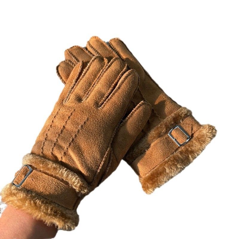 Gants chauds d'extérieur pour femmes, automne et hiver, en daim, avec fourrure intégrée_voghion.com
