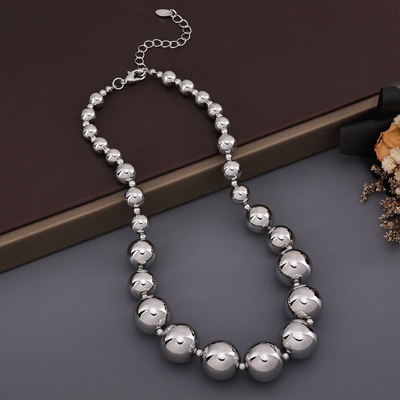 Collier de perles rondes géométriques de style punk pour femmes, style rétro, simple, grand et petit_voghion.com