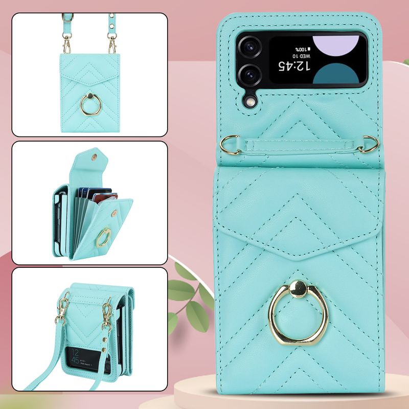 Suitable for the new Samsung ZFlip3 oblique organ mobile phone case folding ZFlip4 small fragrance ring mobile phone leather case_voghion.com