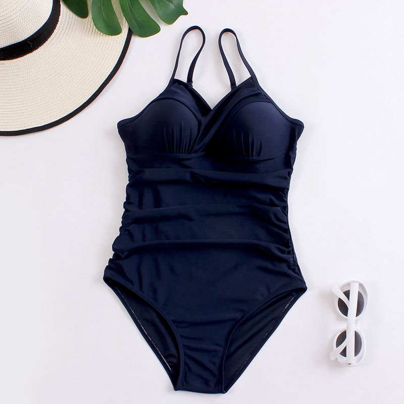 New One-piece Solid Color Swimsuit Straps For Women_voghion.com