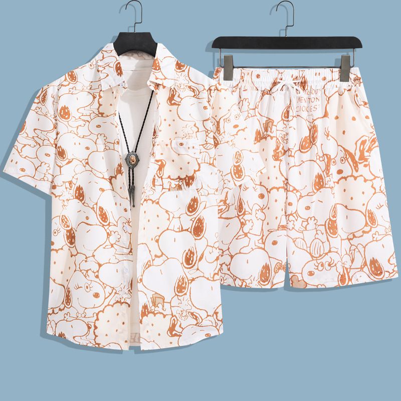 Herrenbekleidung Sommer Kurzarm Herrenhemd Meer Strand Urlaub Freizeit Lose Shorts Herrenbekleidung Trend_voghion.com