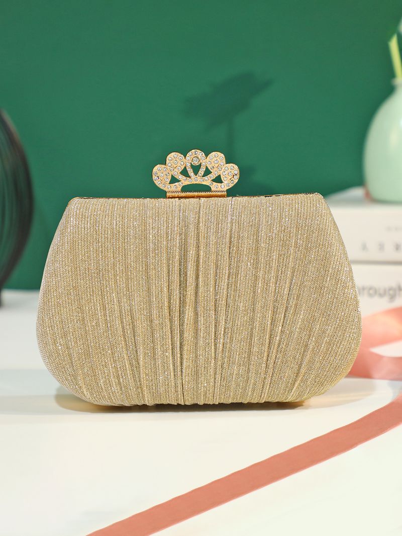 Modische, elegante, einfarbige, glänzende Clutch im High-End-Design mit Diamantbesatz und kleinem, quadratischem Schloss für den Abend_voghion.com