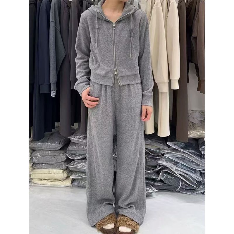 Felpa con cappuccio e cerniera sportiva casual da donna, nuovo inverno 2025, set due pezzi spesso alla moda_voghion.com