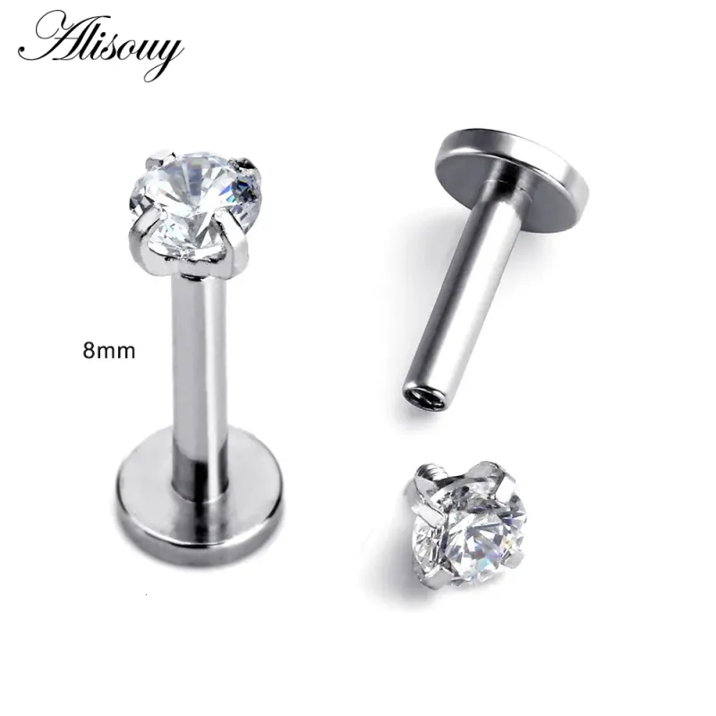 Piercing al naso, 1 pezzo, colore argento, labret, piercing al labbro, zircone anodizzato, filettatura interna, griffe, Monroe 16G, trago, elica, orecchio_voghion.com