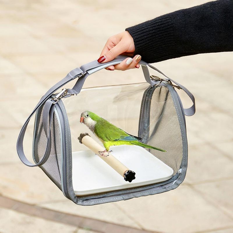 Portable Bird Travel Carrier Small Bird Parrot Pet Wood Standing Bag Cage With Side Perch Soft Mat Mesh Bird Window Accesso Z1C9_voghion.com