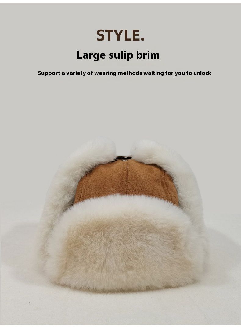 Cappello da pilota in pelle scamosciata autunnale e invernale, cappello di protezione per le orecchie spesso e morbido, cappello da sci caldo, guanti in pelo di coniglio, set di protezione dal freddo per esterni_voghion.com