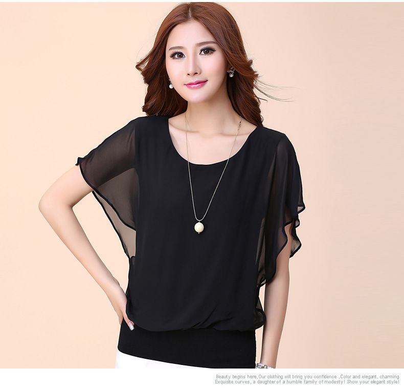 Nuova maglietta estiva da donna in chiffon a maniche corte, tinta unita, taglie forti, dolce, per le donne_voghion.com