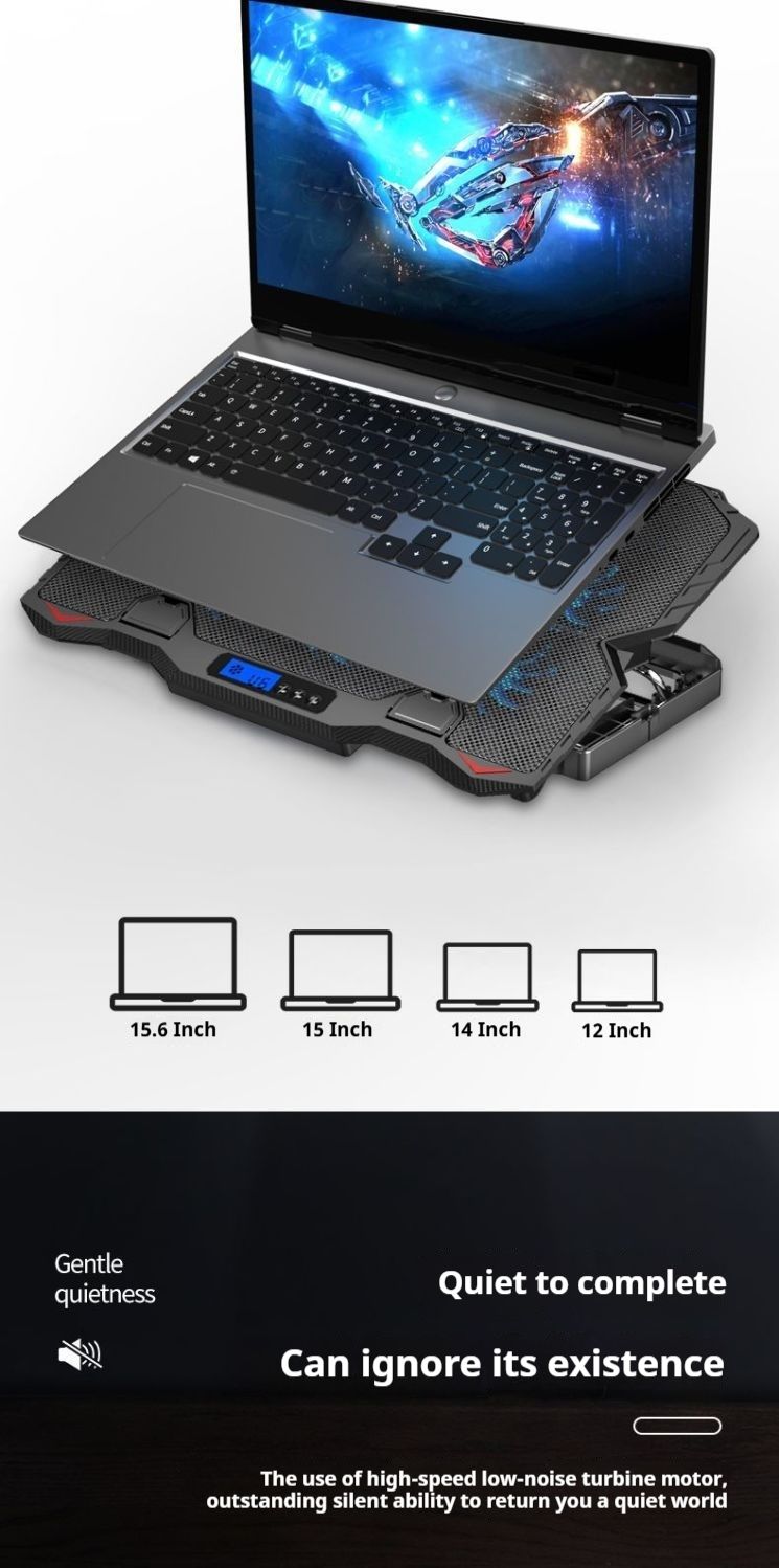 Laptop Cooler 15.6inch Stand Base Pad Air Cooling Gaming Fan Silent Portable_voghion.com