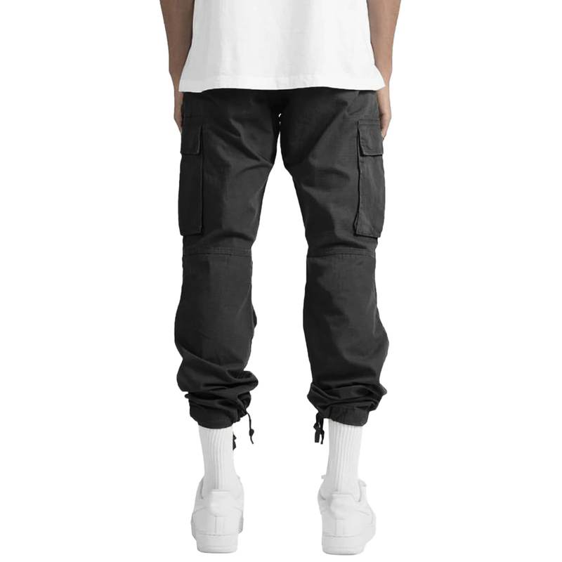 Calça cargo masculina amarrada com vários bolsos casual_voghion.com