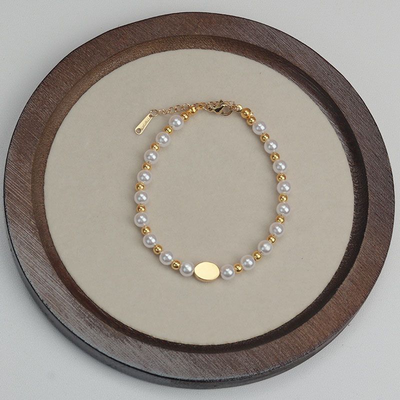 Pearl Butterfly Light Zircon Geometric Fashion Versatile Simple Titanium Steel Bracelet_voghion.com