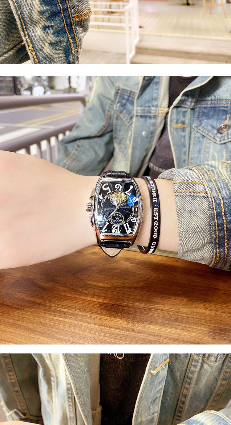 Mekanisk klocka för män Vattentät Wine Barrel Hollow Belt_voghion.com