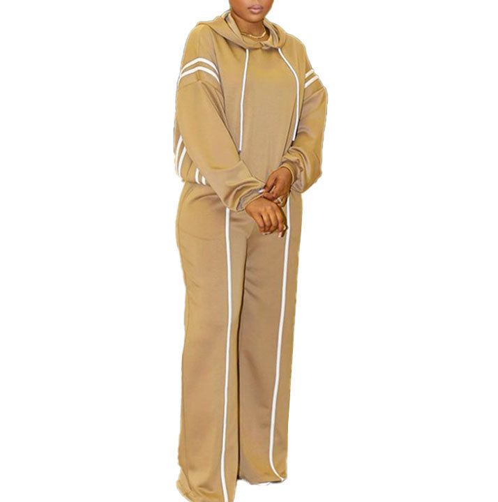 Damenbekleidung Zweiteiliges Set mit Kapuzenpullover mit Bandnähten_voghion.com