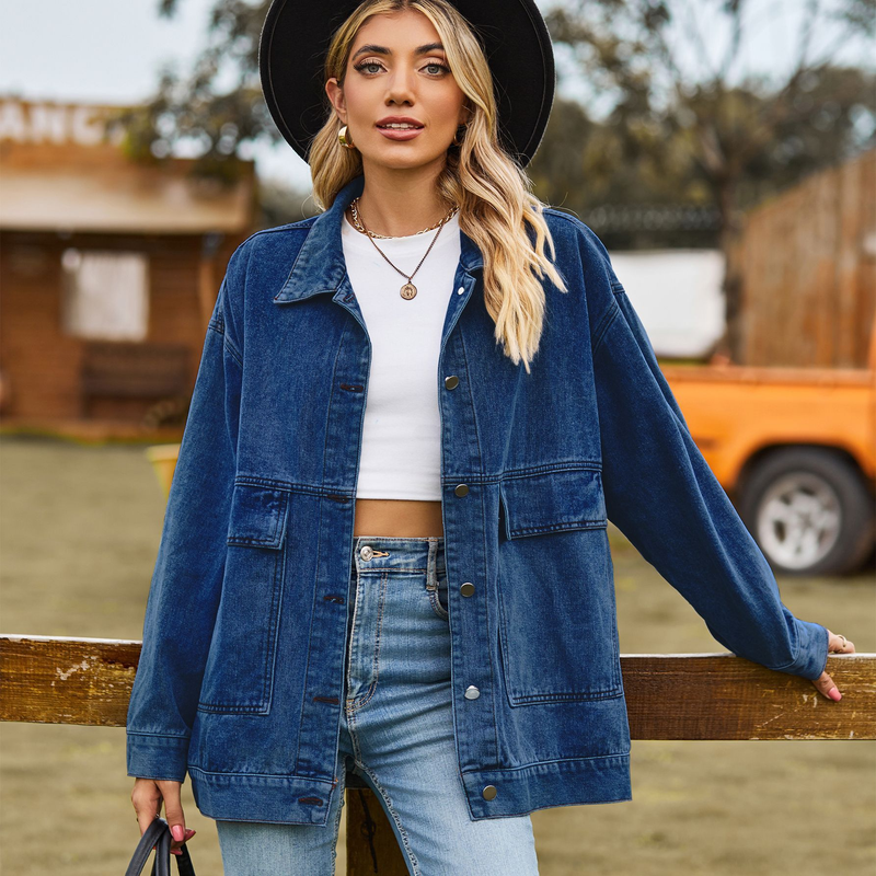 villsäiteg schlank retro klassesch locker Denim Casual Jacket Top fir Fraen_voghion.com