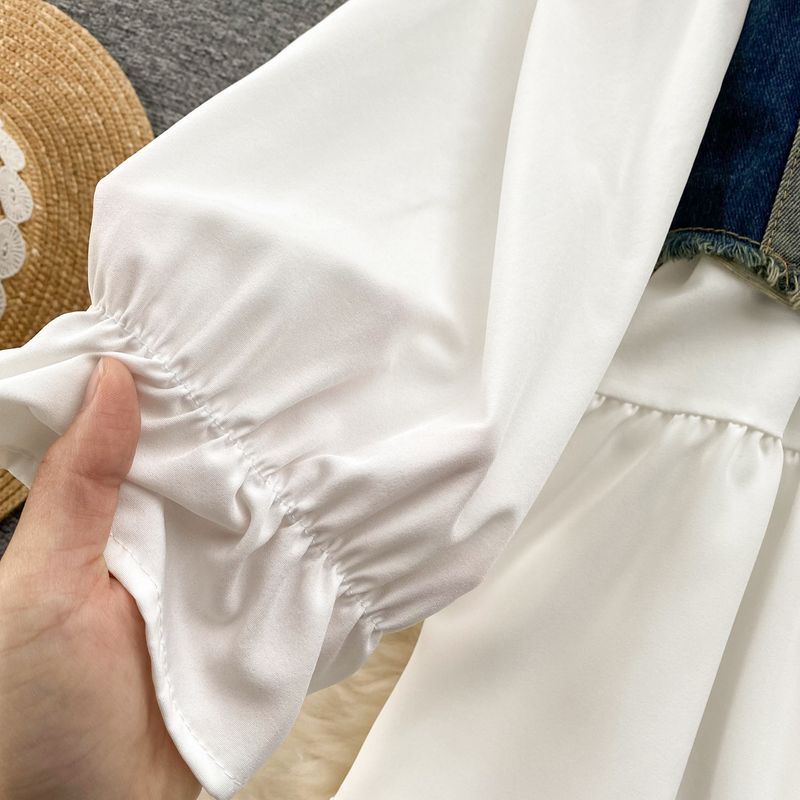 populära tvådelade kostymer, koreanska damkläder, designjacka i jeansväst, mångsidig babydollkjol, fashionabla tvådelade kostymer_voghion.com