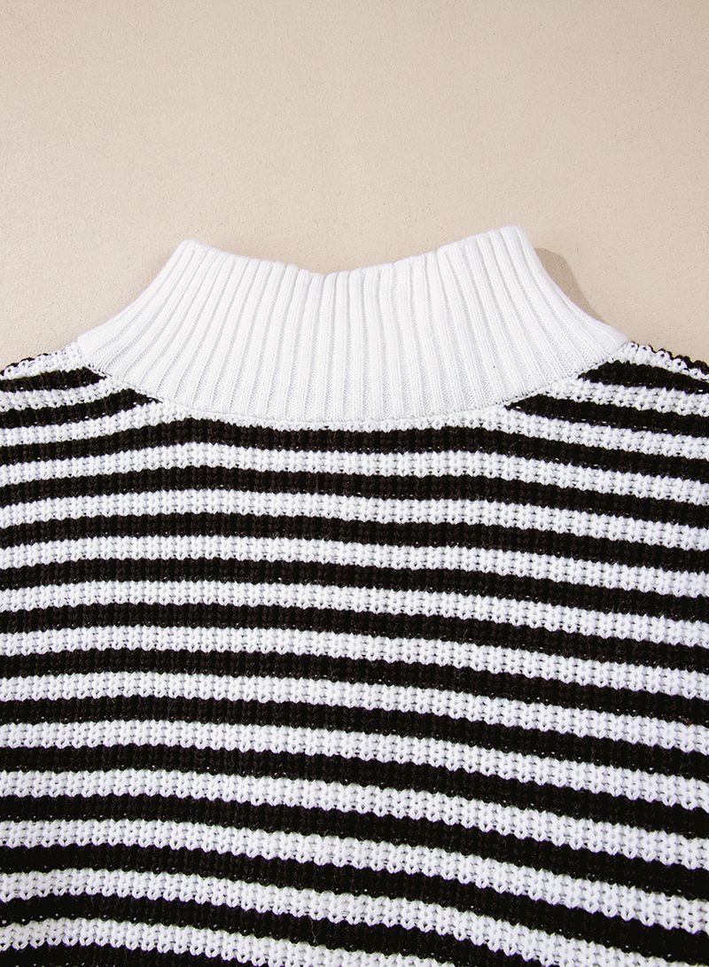 Shiyig Fashio Versatile Hooded Kitted Wome's Witer New Style Striped Itercolor Zipper Stad up Collar Sweater_voghion.com