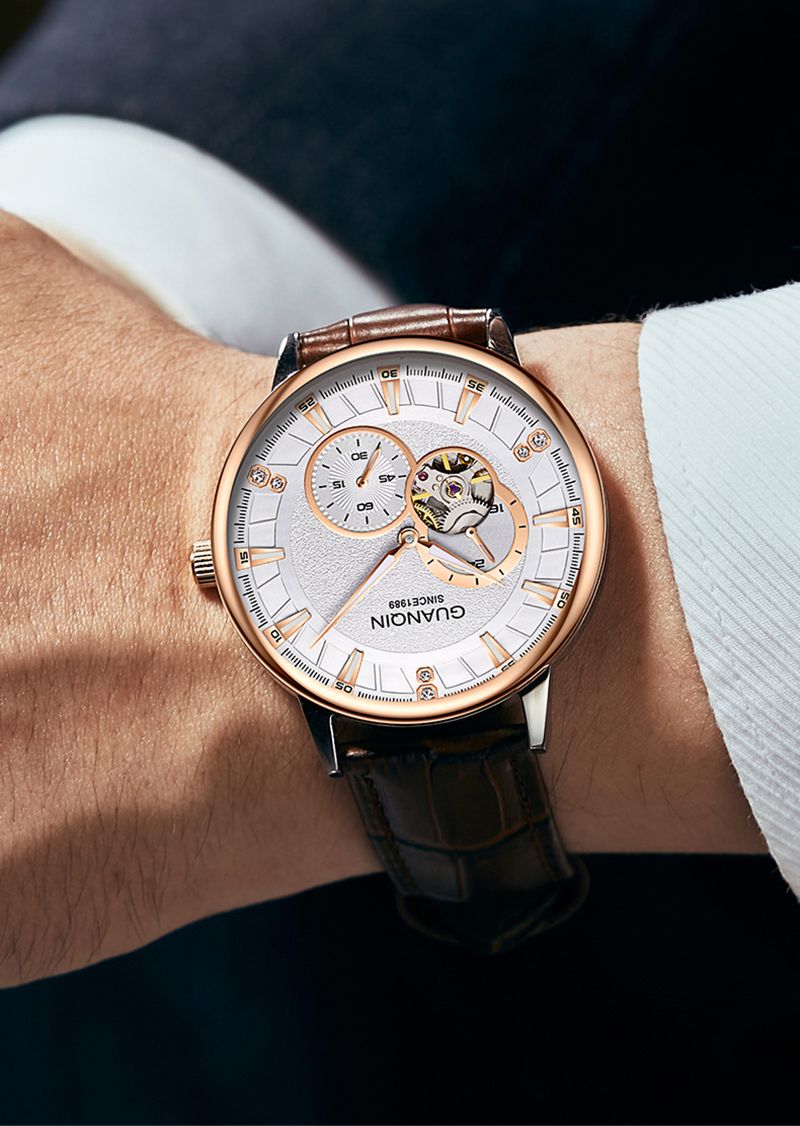 GUANQIN Luxus Herrenuhr Automatik Mechanisch Skelett Sekunden Zifferblatt Saphir Echtes Business Freizeit Wasserdichte Uhren Für Mann_voghion.com