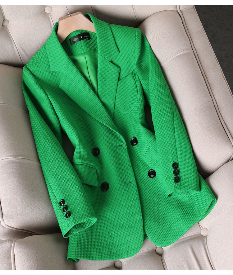 Costum casual verde pentru femei, costum de toamnă și iarnă, ținută formală profesională, stil zeiță, costum mic, palton cu patru nasturi_voghion.com