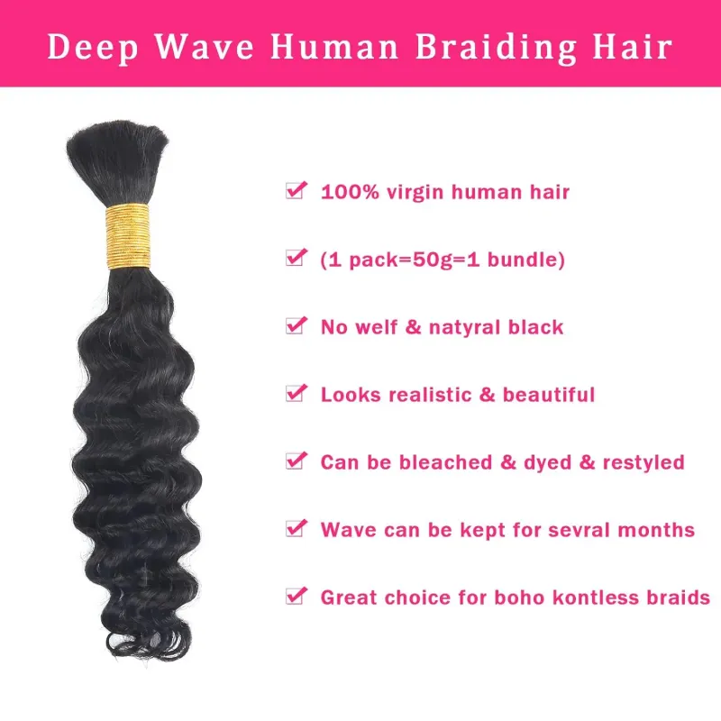 Deep Wave Bulk Human Hair for Braiding No Weft Unprocessed Curly Micro Hair Extension_voghion.com