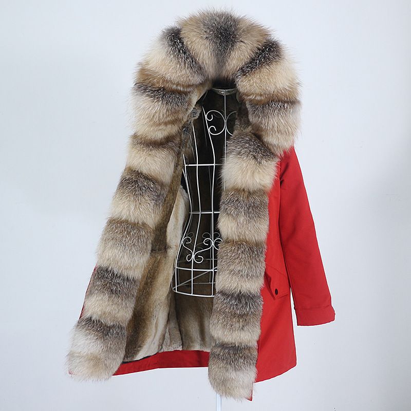 Damenbekleidung Abnehmbarer Innenmantel mit Fuchspelzkragen Mittellang Modischer warmer Kapuzenmantel_voghion.com