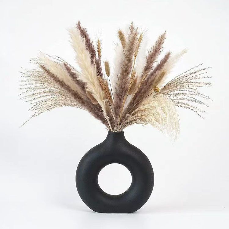 Vasen Schwarze Keramikdekoration Wohnzimmer Blumenarrangement Getrocknete Blumen Moderner Couchtisch Esstisch Fernsehschrank Kreative Donutvase_voghion.com