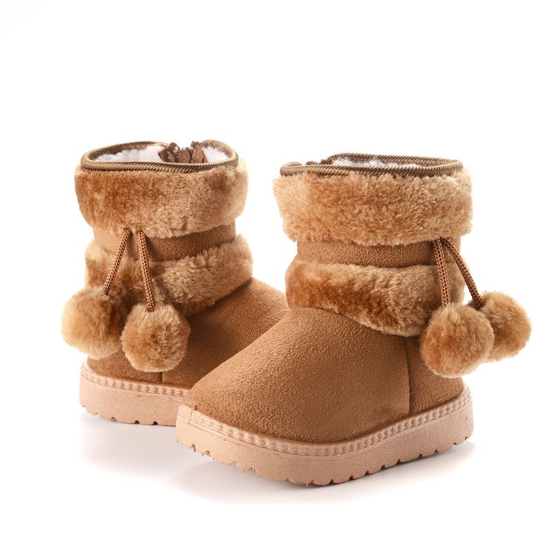 New Winter Furry Shoes Girls With Cute Hairball Baby Kids High Top Snow Boots Anti-proof Warmer School Children Fur Boot_voghion.com