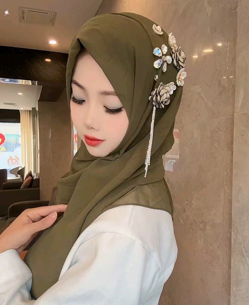 Trendy New Pearl Chiffon Long Handmade Glass Flower Tassel Damen Kopftuch Schal Schal_voghion.com