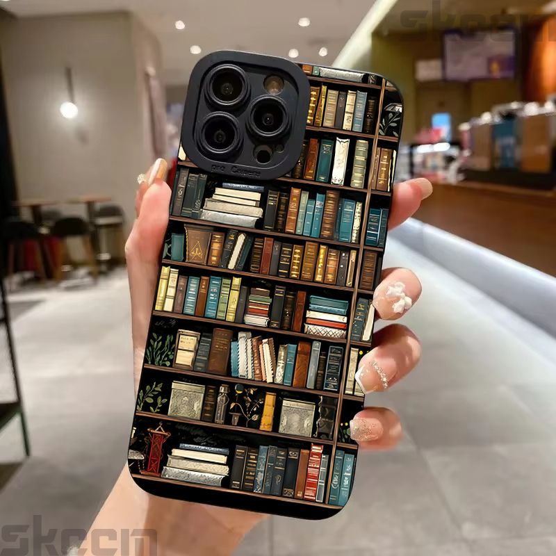 Carcasă de telefon vintage cu design de bibliotecă violet, pictată, pentru iPhone 16, 15, 14, 13, 12, 11 Pro Max, Mini XS X XR 7, 8, 16 Plus, din silicon moale_voghion.com