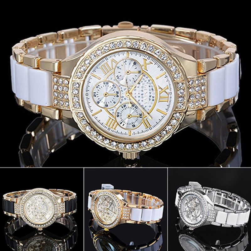 Yamaler Damen-Armbanduhr, modisch, römische Ziffern, Strass-Legierung, analoges Quarz-Kleid_voghion.com