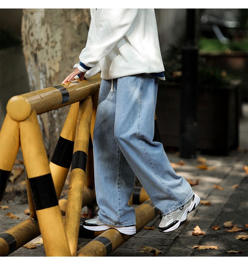 Dark Blue Vintage Jeans Men's Japanese Trendy Brand Drape Straight Pants Ins High Street Ruffian Handsome Drawstring Wide-leg Pants_voghion.com