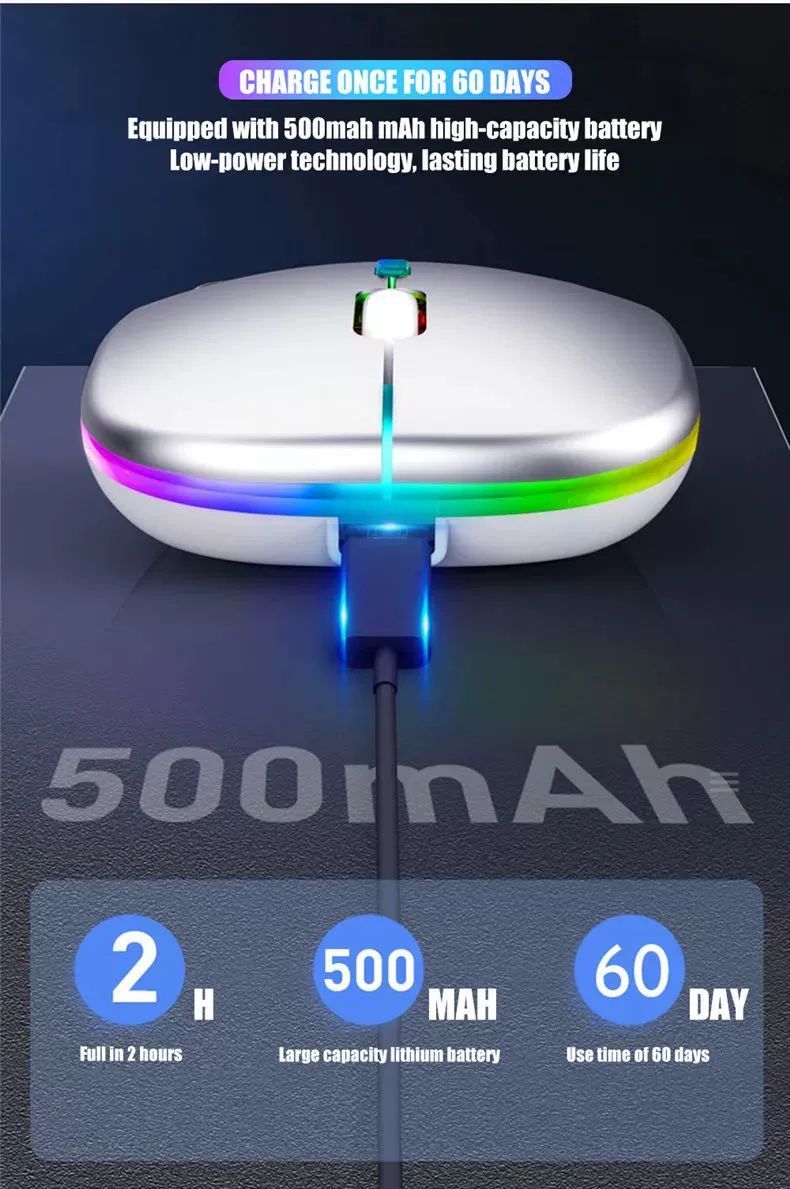 LED Wireless Mouse Bluetooth-compatible Slim Rechargeable Si_voghion.com