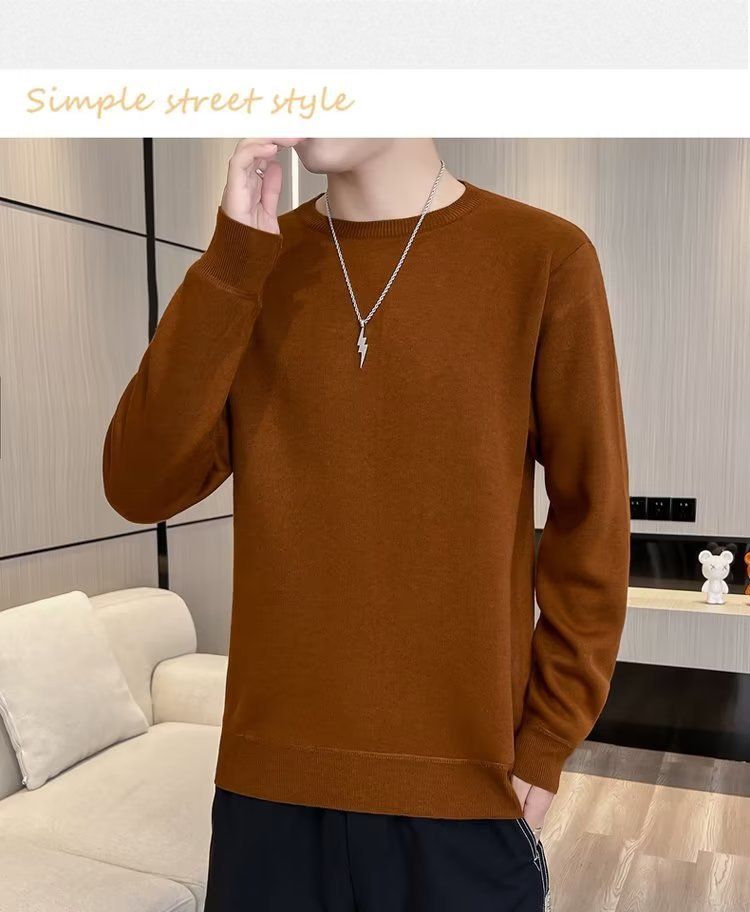 Abbigliamento maschile Maglione girocollo in velluto monopezzo autunnale e invernale da uomo, camicia con fondo foderato in pile spesso da uomo, 2024, nuovo top caldo tutto-fiammifero alla moda_voghion.com
