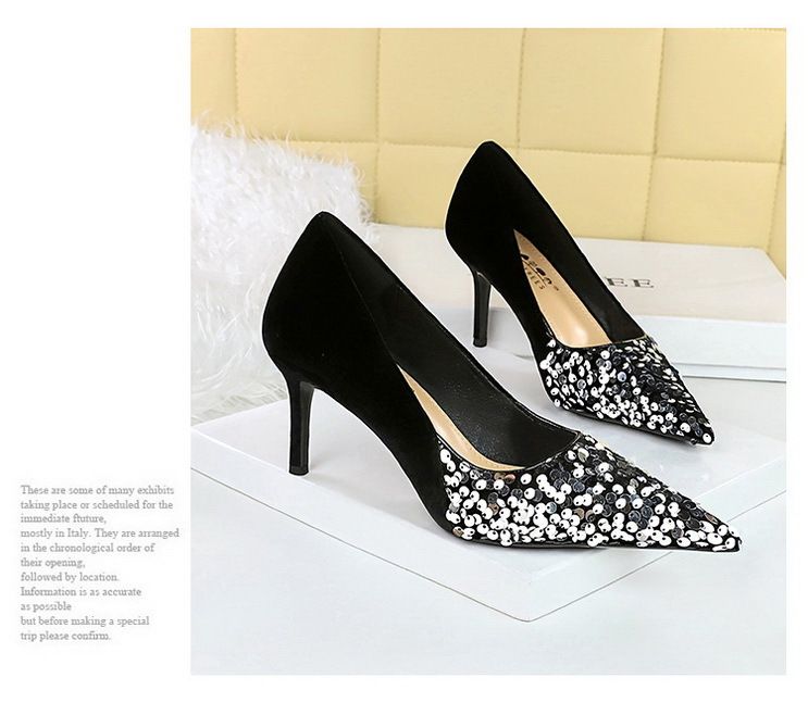 7236-1 Stijl Fahion Licht Luxe Banket Dames Hoge Slanke Hak Ondiepe Mond Puntige Gesplitste Pailletten Stof Enkel_voghion.com