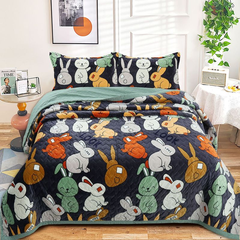 Douyin transmissão ao vivo fio tingido algodão puro capa de cama três peças conjunto inverno dupla face bebê lã lençol conjunto de cama fabricante_voghion.com
