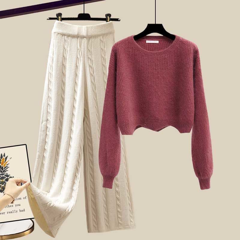 Îmbrăcăminte pentru femei Costume de toamnă și iarnă pentru femei de mărime mare, îmbrăcăminte exterioară de stil nou, vestă îngroșată, pulover tricotat, pantaloni largi, costum trei piese_voghion.com