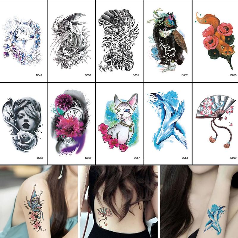 Tatouage jetable, motif fleur noire et blanche, imperméable, sexy, féminin_voghion.com