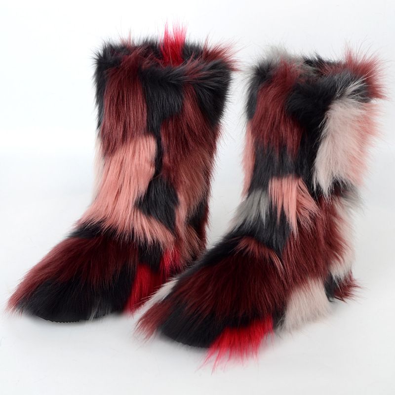 Waschbär Fuchs Y2K Schnee Mid-Calf Damen Winter Pelzstiefel_voghion.com