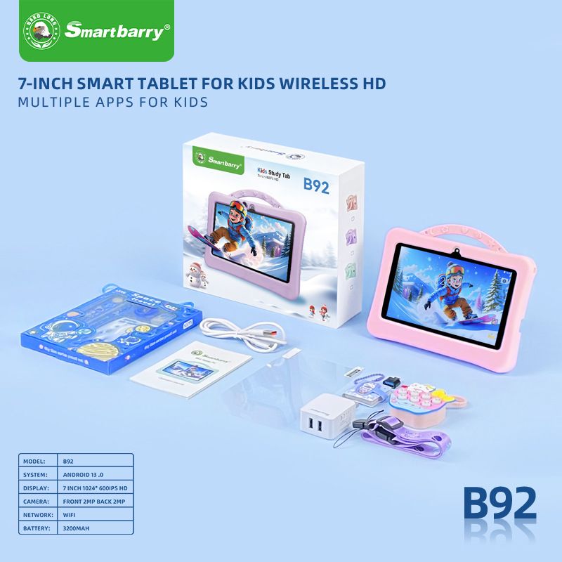 B92 PLUS 7" Tablet edukacyjny dla dzieci - system operacyjny Android, aplikacje edukacyjne, kontrola rodzicielska (pamięć masowa 32 GB, w zestawie etui odporne na wstrząsy)_voghion.com