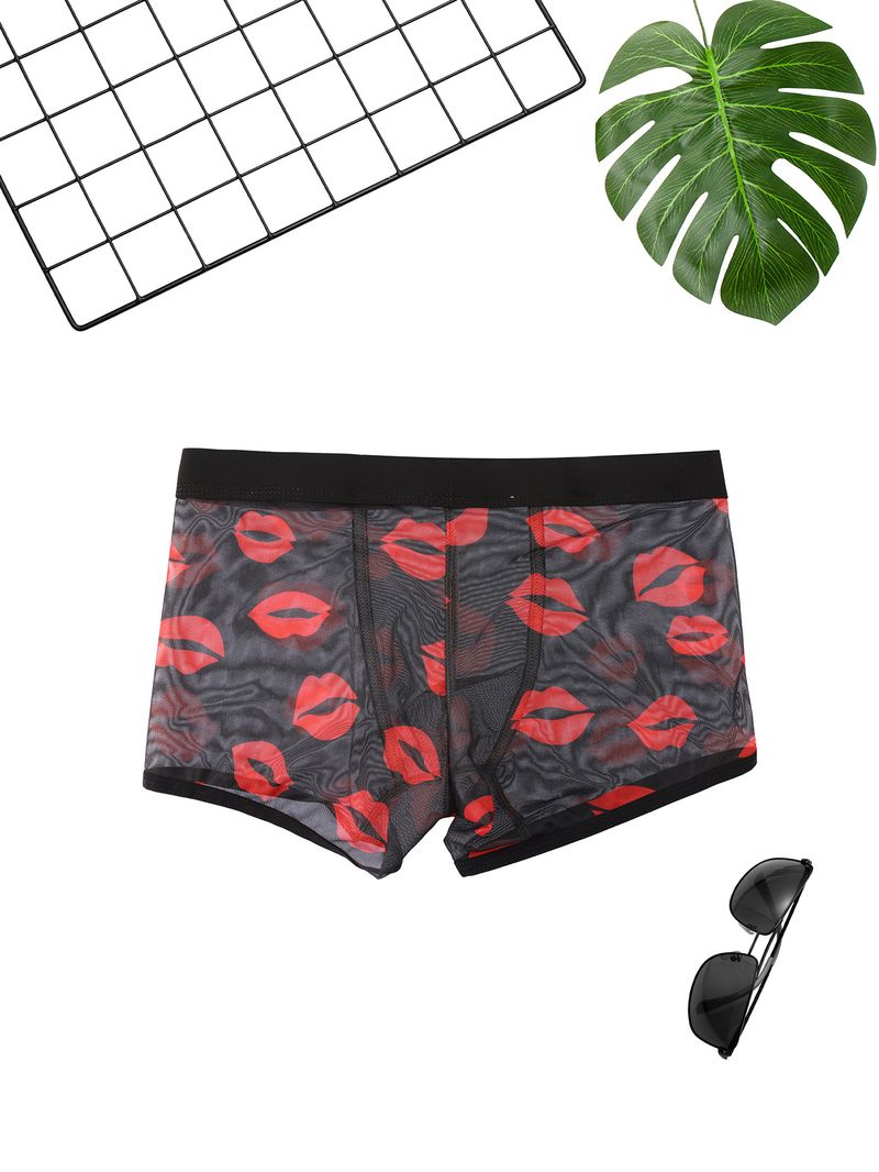 Herrenunterwäsche, sexy, atmungsaktive Boxershorts mit Lippen-Print_voghion.com