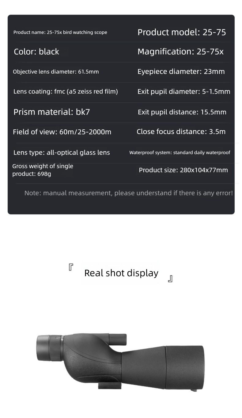 HED 25-75X60 Birdwatching Scope HD Low Light Night Vision A5 Multi-layer Purple Red Film Outdoor Targeting Monocular_voghion.com