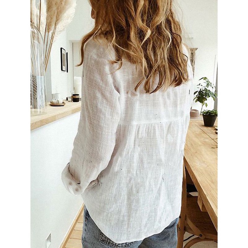 Camicia da uomo in lino, vestibilità comoda, casual, a maniche lunghe, tinta unita, traspirante, comoda, per primavera e autunno._voghion.com