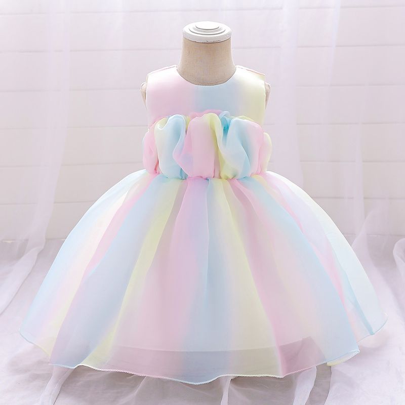 Madre e bambini 2024 Ragazze di un anno Vestito Tutu Gonna Commercio estero Neonata Gonna principessa Abito con sfumature arcobaleno per bambini_voghion.com