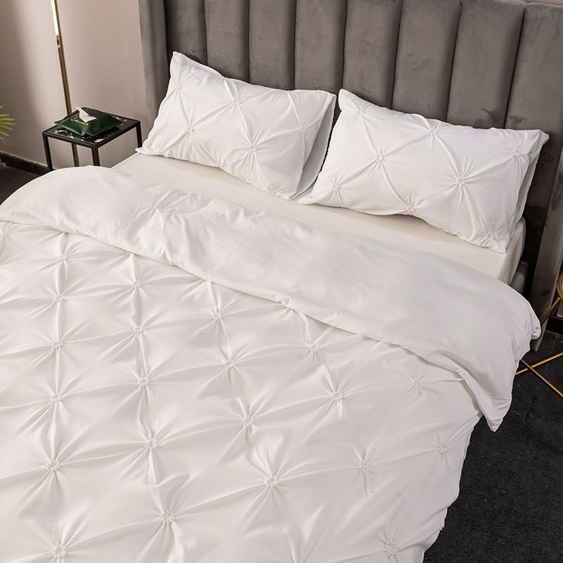 3-Piece Solid Color Flannel Duvet Cover Set - Embossed Jacquard Design Premium Brushed Cotton Bedding For Cozy Sleep_voghion.com
