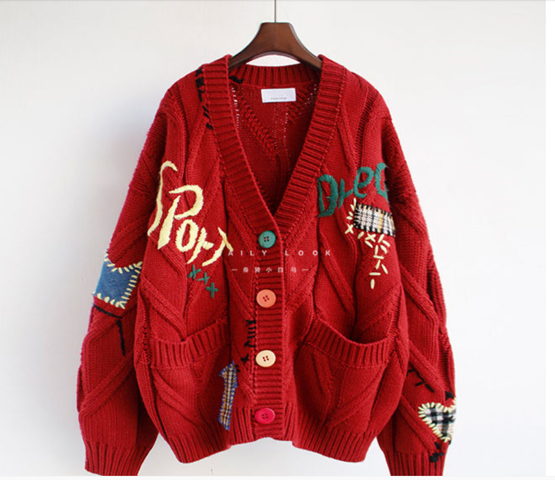 2022 Spring Women's Sweater Warm Knitted Sweater Jack Loose Pock Embroidery Fashion Knit Cardigan Jack Ladies_voghion.com