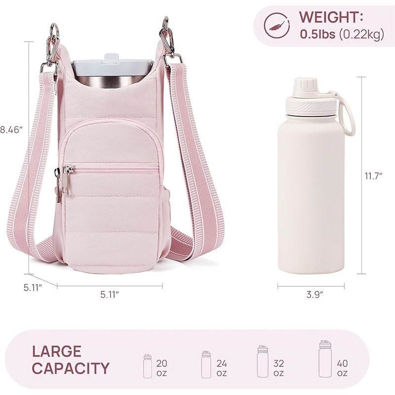 Sac à bandoulière pour bouteille d'eau pour femme – Pochette d'hydratation en tissu respirant pour la randonnée et le cyclisme, sangle réglable pour bouteilles de 940 ml (noir/beige/mauve)_voghion.com