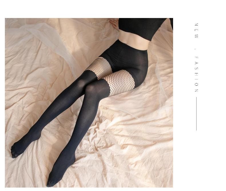 Medias de seda negras con parches de malla para seducir al marido, tentación, abiertas, de una pieza, sexys, íntimas, uniformes SM_voghion.com