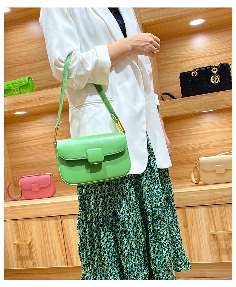 Summer New Fashion Cream Green Underarm Stuffed Square Button Shoulder Bag_voghion.com