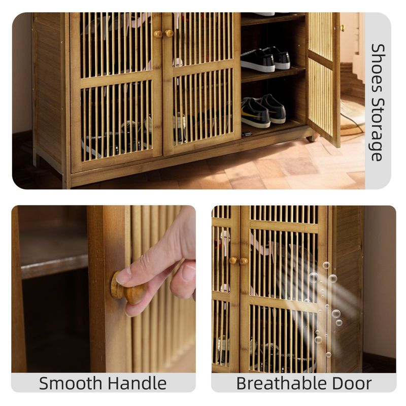 Bamboo Shoe Rack Cabinet With Large Drawer Freestanding Organizer For Entryway_voghion.com
