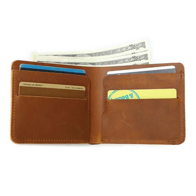 Nueva cartera corta de negocios ligera de cuero genuino marrón de vaca para hombre de Crazy Horse._voghion.com