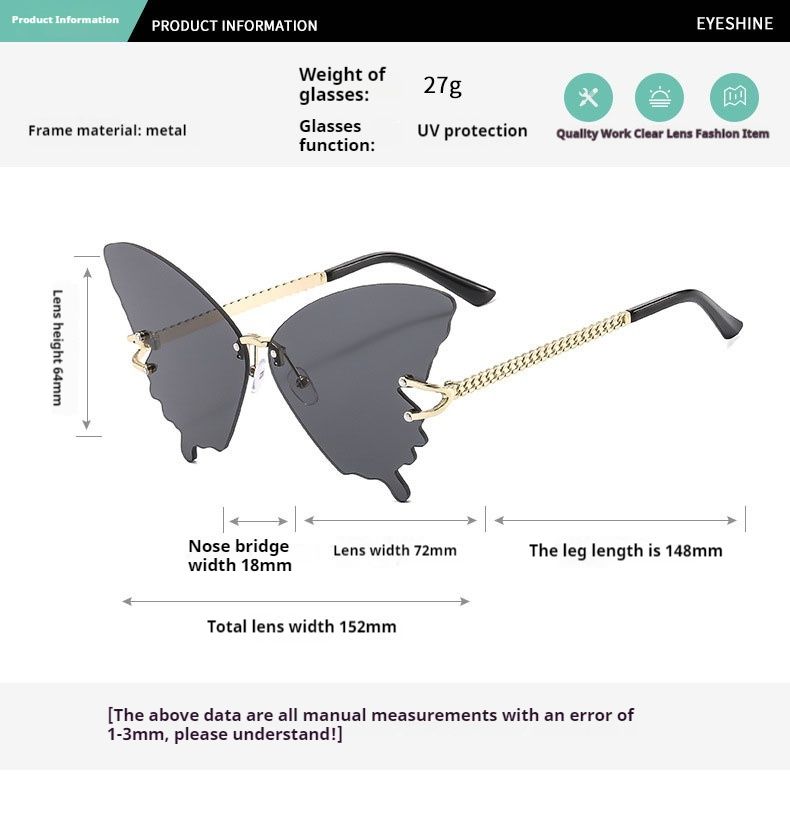 2024 New Fashionable Frameless Butterfly With Women's Premium Design Gradient Color Sunscreen Sunglasses_voghion.com